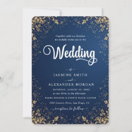 Convite Azul Marinho Florais Flores Casamento Simples
