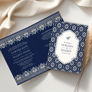 Convite Azul Marinho Ikat All in One Anand Karaj Casamento