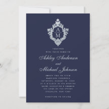 Azul Marinho Monograma Crista Vintage Elegante Cas