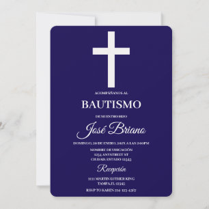 Convite Azul marinho no Batismo em espanhol