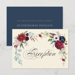Convite Azul Marinho   Placa de Recepção de casamento Flor