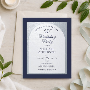 Convite Azul Marinho Prata para Homem de 50 Anos