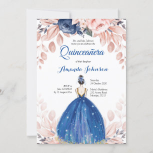 Convite Azul Marinho Princesa Quinceañera Espanhol 15 Aniv