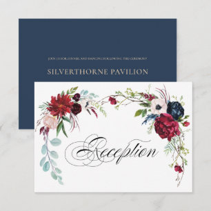 Convite Azul marinho Recepção de casamento Borgonha