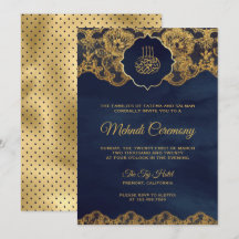 Azul Marinho Renda Folheado a Ouro Islâmico Mehndi