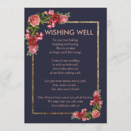 Convite Azul Marinho Rosa Floral Dourado Poço dos Desejos