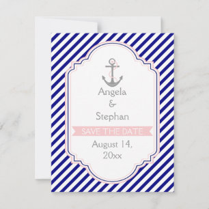 Convite Azul marinho, rosa náutico casamento Save the Date