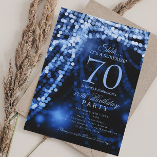Convite Azul Marinho Surpresa Elegante Festa de 70 Anos
