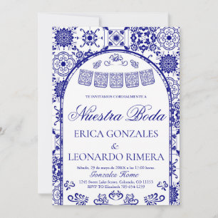 Convite Azul Marinho Talavera Papel Picado Casamento Espan