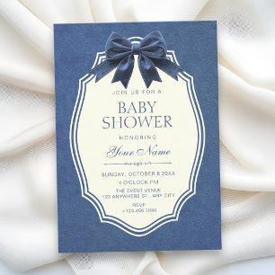 Convite Azul marinho veludo vintage elegante chá de bebê