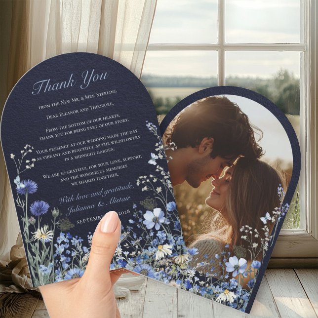 Convite Azul Marinho Wildflower Centáurea Casamento Agrade (Criador carregado)