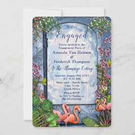 Convite Azul mármore e flamingos cor-de-rosa