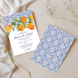 Convite Azul mediterrânico italiano | Casamento de Laranja