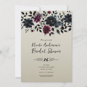 Convite Azul Meia-Noite Borgonha Floral Almiscarado Amêndo