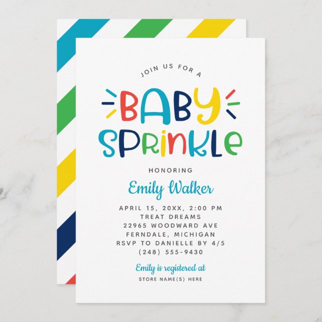 Convite Azul moderno, aspersor de bebê para Chá (Frente/Verso)