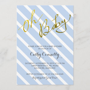 Convite Azul moderno do roteiro do bebê da folha Dourado