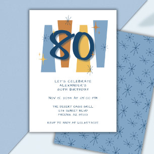 Convite Azul Moderno do Séc. Médio e 80 de Aniversário