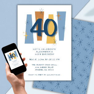 Convite Azul Moderno do Século aniversário de 40 anos