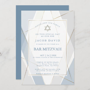 Convite Azul Moderno e Cinza Linhas Bar Mitzvah