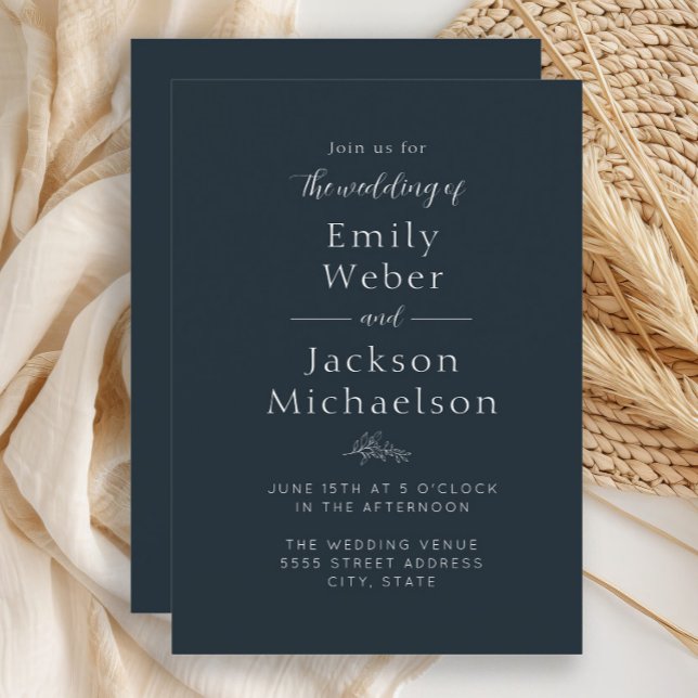 Convite Azul Naval Elegante (Navy blue and white wedding invitation)
