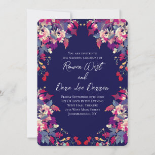 Convite Azul Naval Floral Vibrante