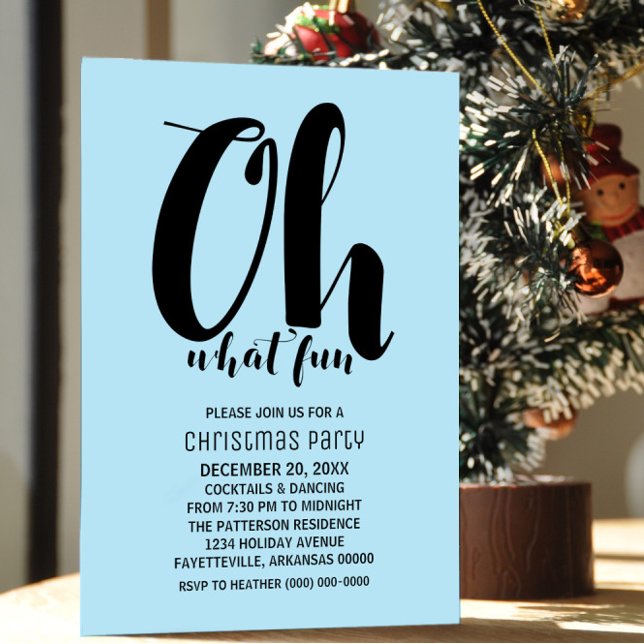 Convite Azul Negro Oh Que Festa Divertida De Férias Convid (Black and Light Blue Oh What Fun Holiday Party Invite)