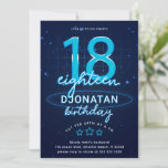 Convite Azul Neon 18th Festa de aniversário Vamos brilhant<br><div class="desc">Projetado para nossos Convites de aniversário de Neon Azul,  este Cartão de Convite personalizável contém texto colorido neon,  decorações de neon e fundo azul. Itens correspondentes disponíveis.</div>