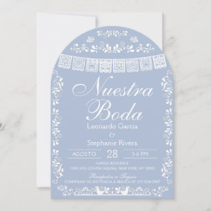 Convite Azul Nossa Boda Papel Picado Casamento Espanhol