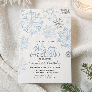 Convite Azul Onederland de Inverno Aniversário de 1 ano Fl