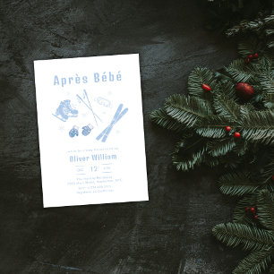 Convite Azul Pastel Inverno Après Bébé Ski Festa do Bebê