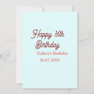 Convite Azul pastel vermelho feliz aniversário de 16 anos