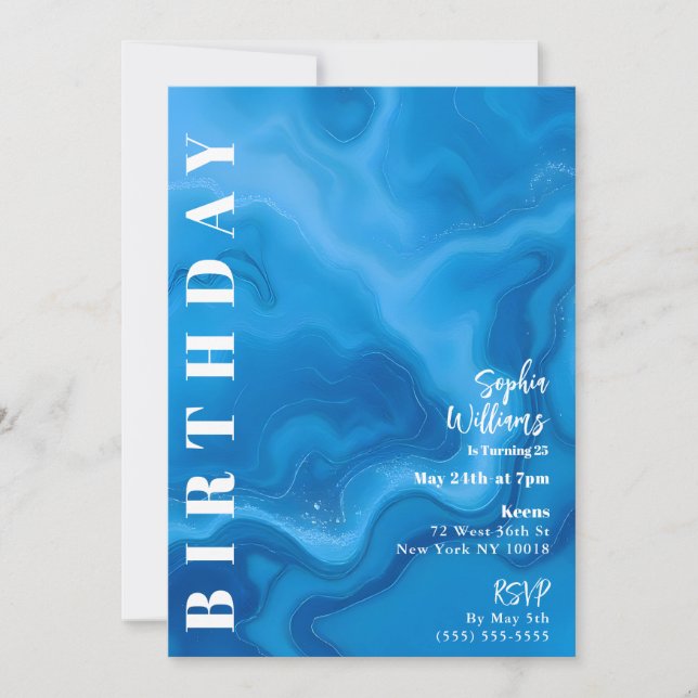 Convite Azul-pedra-festa de aniversário (Frente)