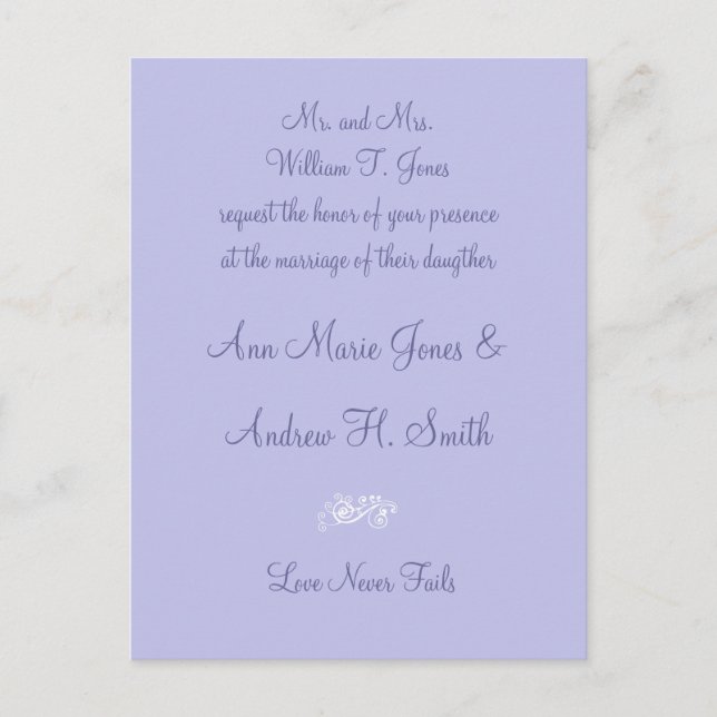 Convite Azul Periwinkle para Casamento de Qualquer (Frente)