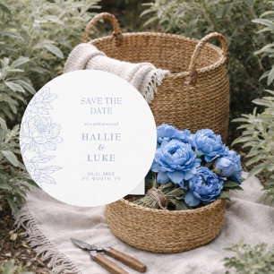Convite Azul Periwinkle Peony Casamento Redondo Salve a Da