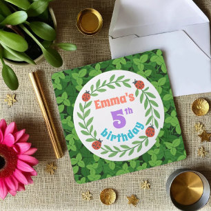 Convite Azul personalizado bonito - 5 Folybug e Folha - An