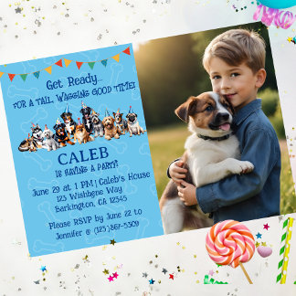 Convite Azul Personalizado Foto Cachorro Cachorro