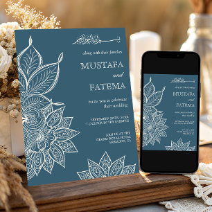 Convite Azul Pó Creme Mehndi Henna Casamento Muçulmano