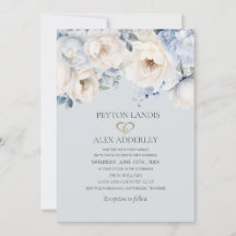 Azul Poeirento Creme Branco Floral Dourado Casamen