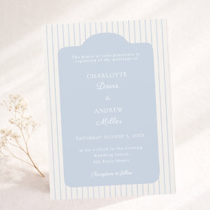 Convite Azul Poeirento Creme Listrado elegante Casamento