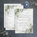 Convite Azul-poeirento-formoso Eucalyptus Greenerescente M<br><div class="desc">Crie o convite perfeito para o casamento com este tradicional design, elegante e formal, com elementos botânicos azuis leves e poeirentos de eucalipto verde, um quadro azul empoeirado e fundo mármico de Carrera. Parte de um convite de casamento. Muito obrigado por apoiar a nossa pequena empresa, que apreciamos muito! Estamos...</div>