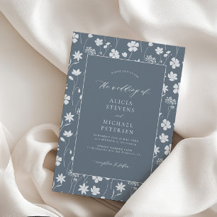 Convite Azul poeirento simples elegante jardim floral casa