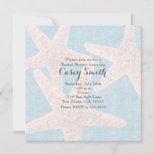 Convite Azul Praia Burlap Estrela-do-Mar Elegante Casament