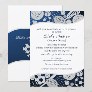 Convite Azul Prateado do Bar Mitzvah