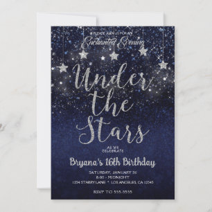 Convite Azul Prateado Sob as Estrelas Noite Estrelada 16 A