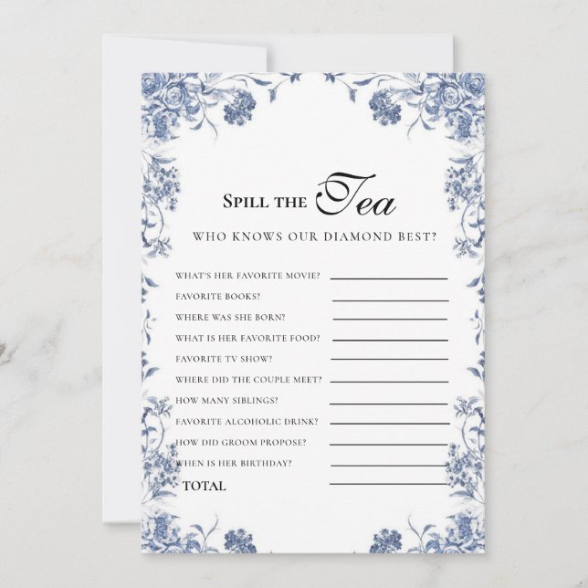 Convite  azul presupuesto Bridgerton Bridal Shower Game (Frente)