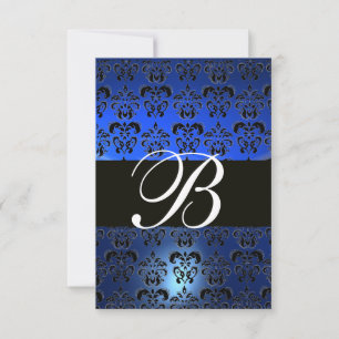 CONVITE AZUL PRETO BRANCO  DAMASCO MONOGRAMA RSVP