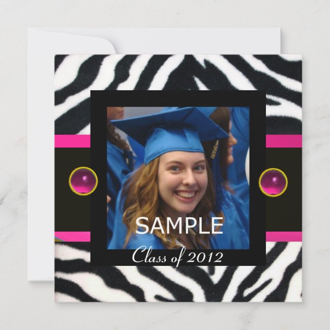 Convite AZUL PRETO BRANCO PELO DE ZEBRA Modelo de Foto Mon (Frente)