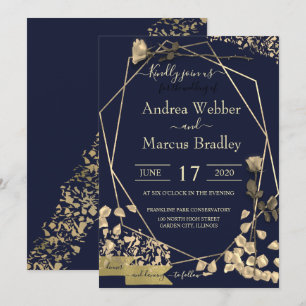 Convite Azul profundo e Champagne