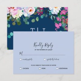 Convite Azul Prussiano + Periwinkle Aguarela Floral RSVP