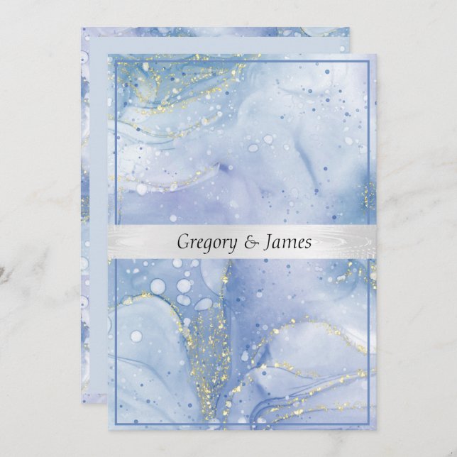 Convite Azul Púrpura Branco Elegante Silver Satin (Frente/Verso)